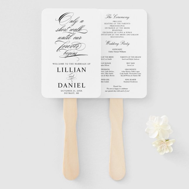 Elegantes Script Wedding Program Hand Fan Fächer (Vorne und Hinten)