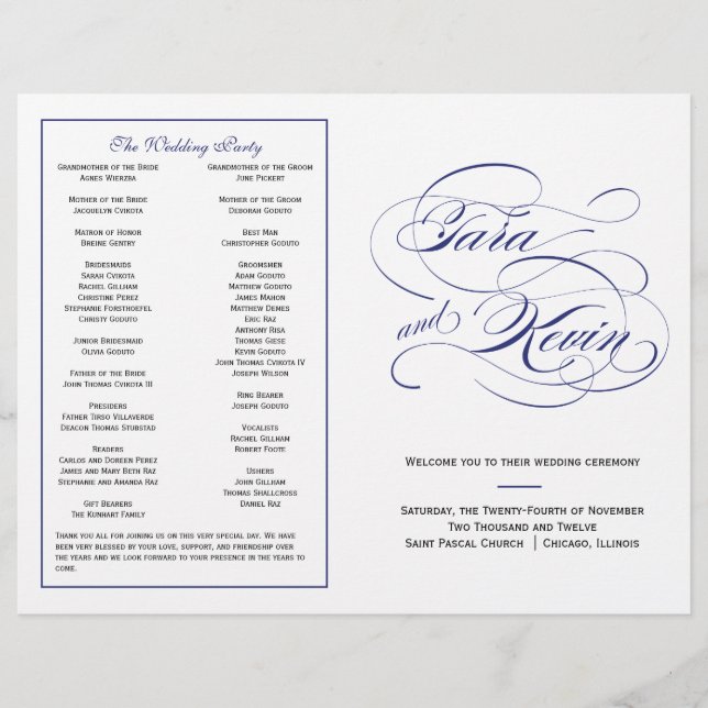 Elegantes Script Wedding Program - Navy (Vorderseite)