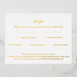 Elegantes Script Wedding RSVP Real Gold Folie Einladungspostkarte