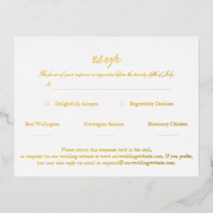 Elegantes Script Wedding RSVP Real Gold Folie Einladungspostkarte