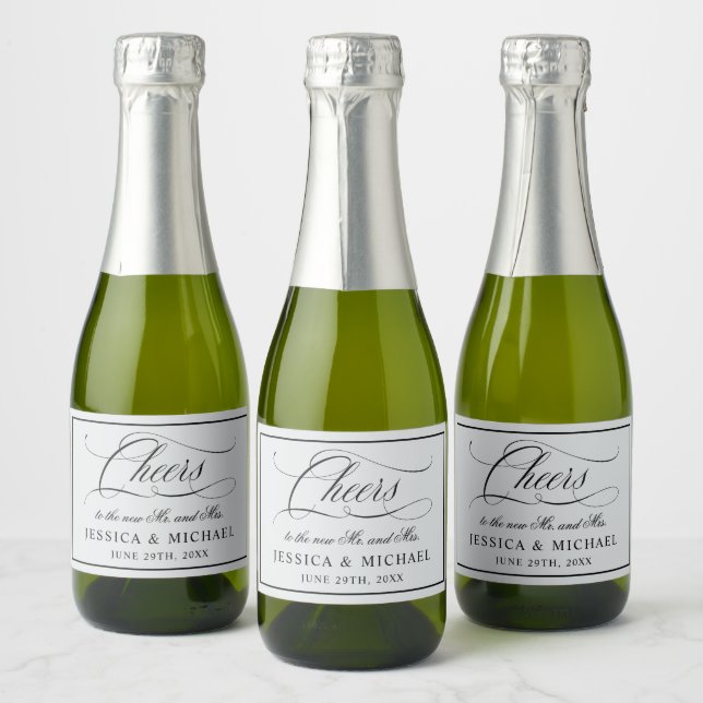 Elegantes Script Wedding Sparkling Weintoast (Flaschen)