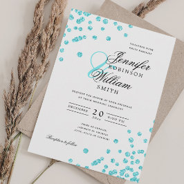 Elegantes Script Wedding Türkise Confetti QR UAWG Einladung