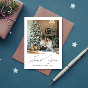 Elegantes Script Weihnachts-Foto Dankeskarte