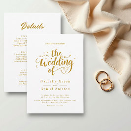 Elegantes Script weiß und Gold Moderne Hochzeit Einladung