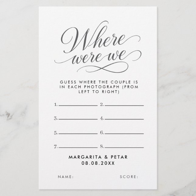 Elegantes Script Where Were We Spiel Flyer (Vorne)
