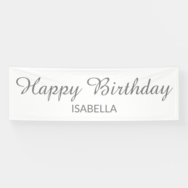Elegantes Script White Gray Happy Birthday Banner (Horizontal)