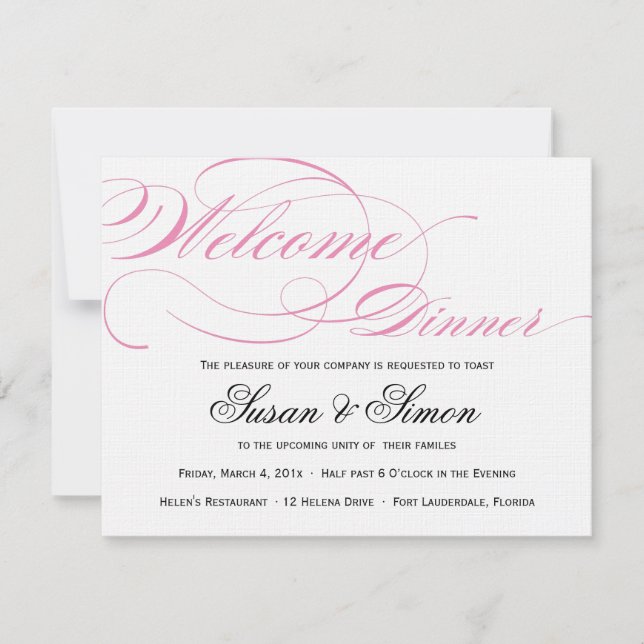 Elegantes Script Willkommensessen Einladung Rosa (Vorderseite)