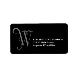 Elegantes Scroll-Monogramm W in Grau und Schwarz A Adressaufkleber