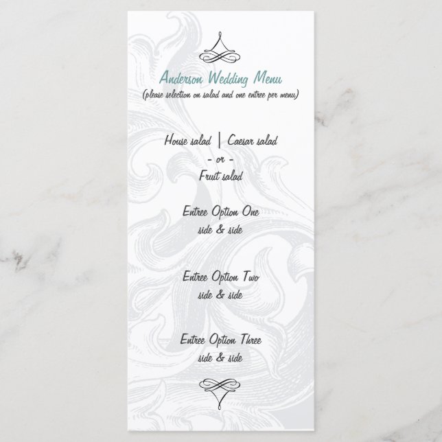 Elegantes Scroll Wedding Menus Menükarte (Vorderseite)