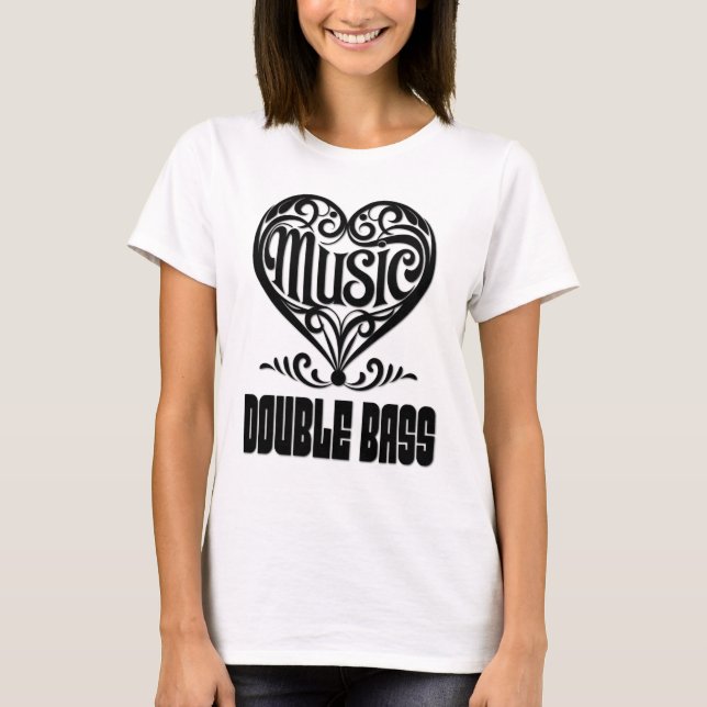 Elegantes Scrolled Herz für Double Bass Liebhaber T-Shirt (Vorderseite)