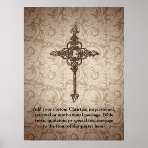 Elegantes Scrolling-Christen-Kreuz mit Wirbelhinte Poster
