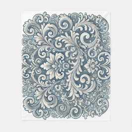 Elegantes Scrolling Damask Muster in Soft Blue und Fleecedecke