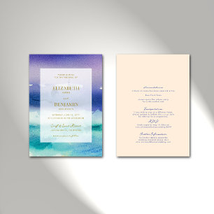 Elegantes Sea Blue Lila auf einer Hochzeit am Stra Einladung