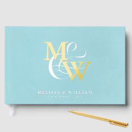 Elegantes Sea Glass Aquamarin Wedding Gold Gästebuch