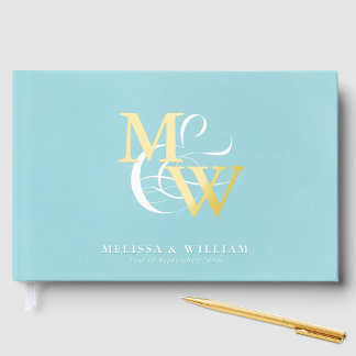 Elegantes Sea Glass Aquamarin Wedding Gold Gästebuch