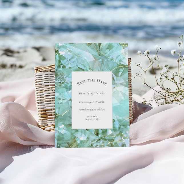 Elegantes Sea Glass Crystal Save the Date Postkarte (Von Creator hochgeladen)