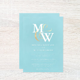 Elegantes Sea Glass Monogram Gold Ampersand Hochze Einladung