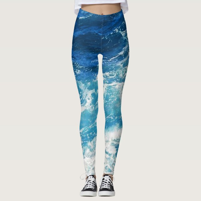 Elegantes Sea Waves Blue Ocean Muster Leggings (Vorderseite)