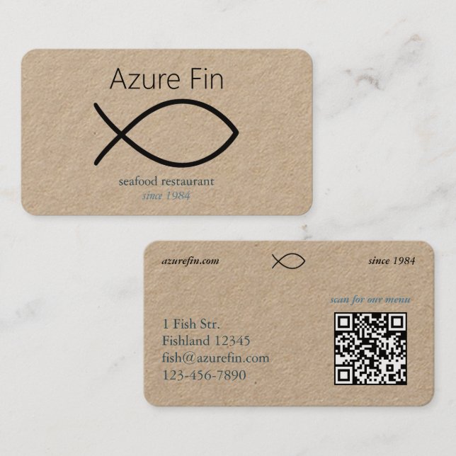 Elegantes Seafood Restaurant | Logo und QR-Code fü Visitenkarte (Vorne/Hinten)