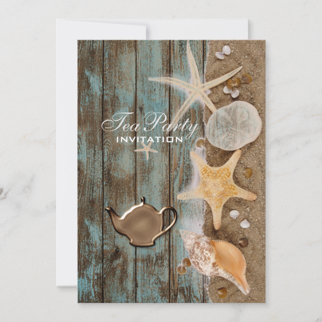 elegantes seashells Beach Brautparty Tee Party Einladung (Vorderseite)