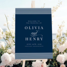 Elegantes Seaside Coastal Blue Stripe Hochzeitssym Poster