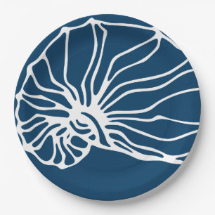 Elegantes SeeMuschel-Muster - aquamariner blauer Pappteller