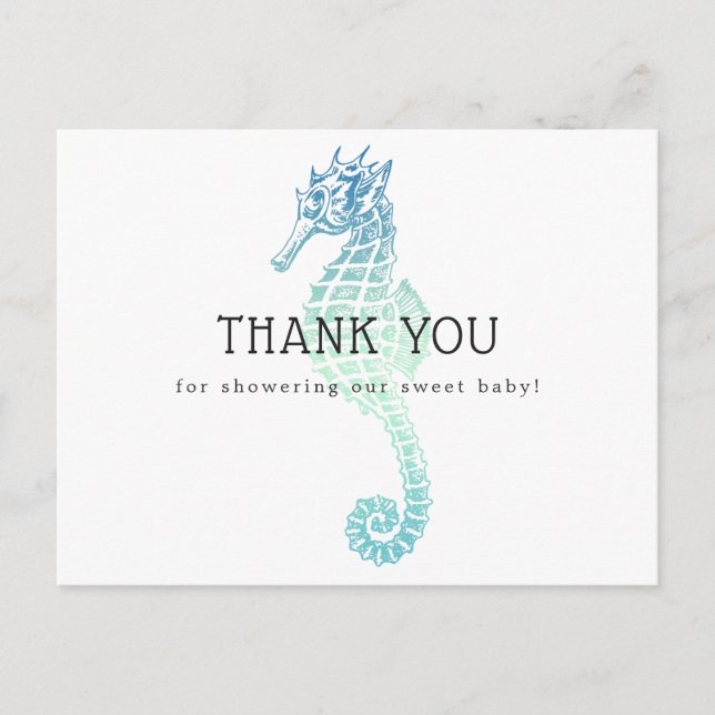 Elegantes Seepferd Baby Shower Vielen Dank Postkarte (Vorderseite)