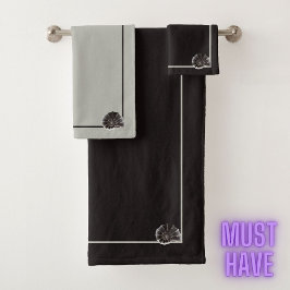 Elegantes Seezunge seashell-neutral monochrom Badhandtuch Set