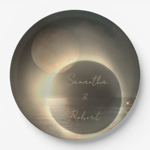 Elegantes Sepia Solar Eclipse Custom Foto Wedding Pappteller