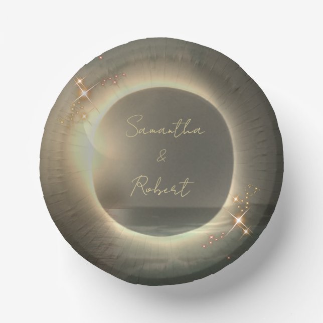 Elegantes Sepia Solar Eclipse Custom Foto Wedding Pappteller (Vorderseite)