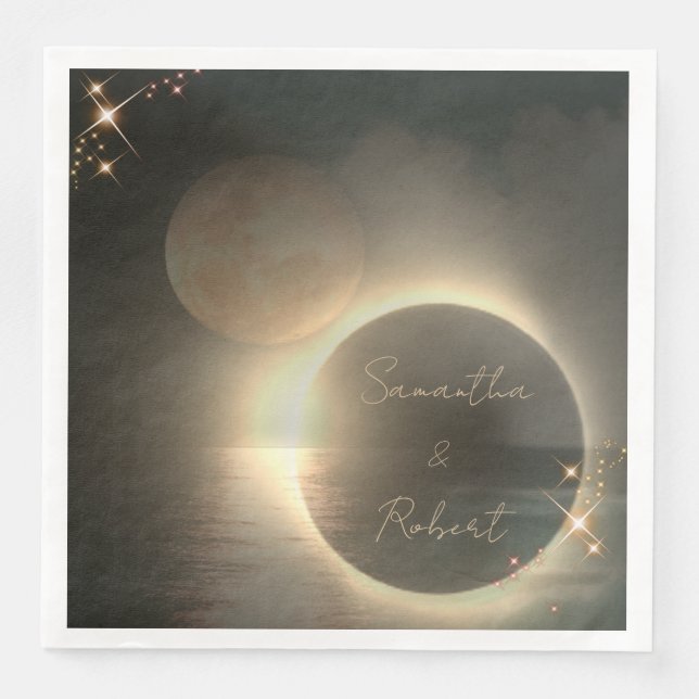 Elegantes Sepia Solar Eclipse Custom Foto Wedding Serviette (Vorderseite)