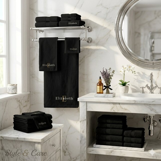 Elegantes Set für das Schwarze Bad - 3 Stück (Elegant Custom Black Bath Towel Set – 3 Piece)