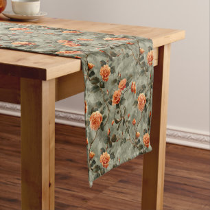 Elegantes Shabby Chic lebende Korallen Rose Salbei Kurzer Tischläufer