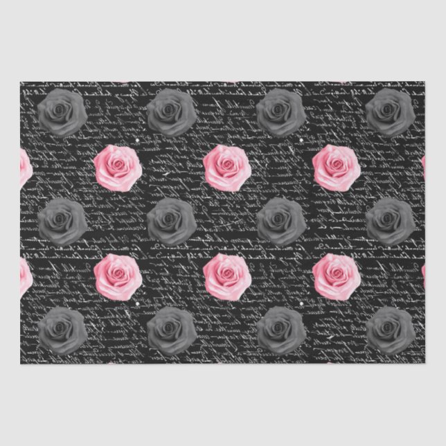 Elegantes Shabby Chic Rosa Rosen und Handschrift Seidenpapier (Vorderseite)