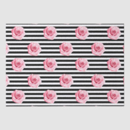 Elegantes Shabby Chic Rosa Rosen und Streifen Seidenpapier