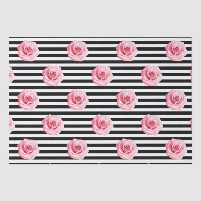 Elegantes Shabby Chic Rosa Rosen und Streifen Seidenpapier (Vorderseite)