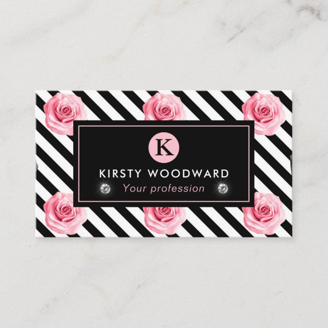 Elegantes Shabby Chic, rosa und schwarze Rose Must Visitenkarte (Vorderseite)