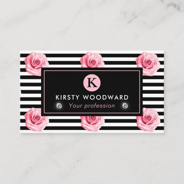 Elegantes Shabby Chic, rosa und schwarze Rose Must Visitenkarte (Vorderseite)