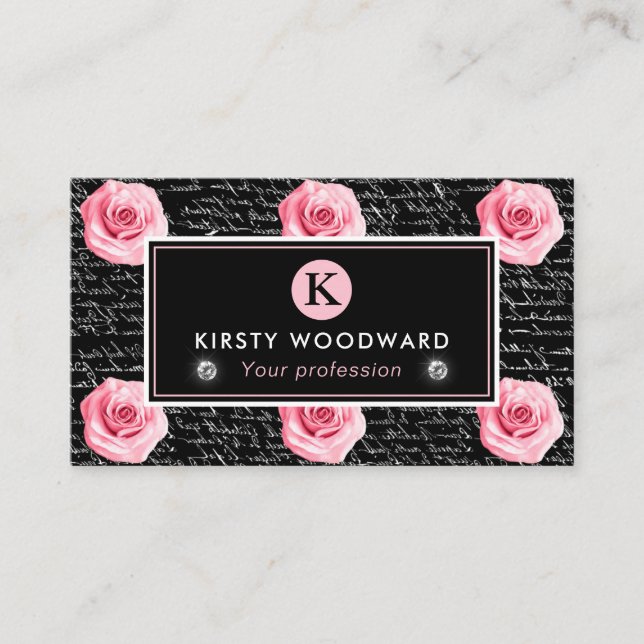 Elegantes Shabby Chic, rosa und schwarze Rose Must Visitenkarte (Vorderseite)