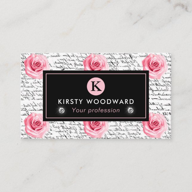 Elegantes Shabby Chic, rosa und schwarze Rose Must Visitenkarte (Vorderseite)