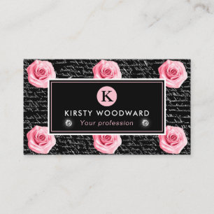 Elegantes Shabby-Chic-Rosa- und schwarzes Rosenmus Visitenkarte