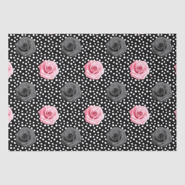 Elegantes Shabby Chic Rosen und Polka Dot Seidenpapier (Vorderseite)