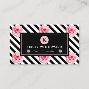 Elegantes Shabby-Chic-Rosenmuster in Rosa und Schw Visitenkarte