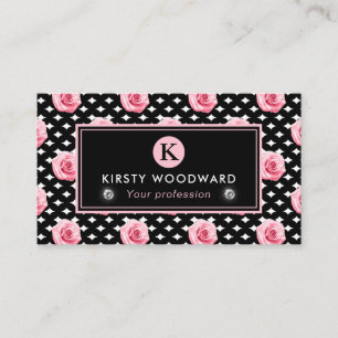 Elegantes Shabby-Chic-Rosenmuster in Rosa und Schw Visitenkarte