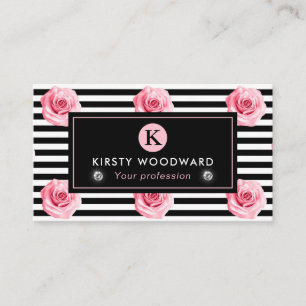 Elegantes Shabby-Chic-Rosenmuster in Rosa und Schw Visitenkarte
