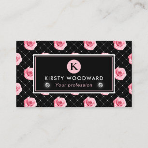 Elegantes Shabby-Chic-Rosenmuster in Rosa und Schw Visitenkarte