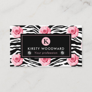 Elegantes Shabby-Chic-Rosenmuster in Rosa und Schw Visitenkarte