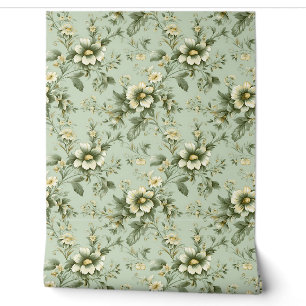Elegantes Shabby Chic sage grün weiße Blume Tapete