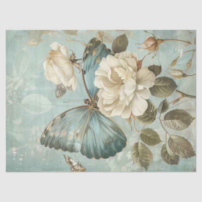 Elegantes Shabby Chic-Schmetterling und Rose-Papie Seidenpapier (Vorderseite)