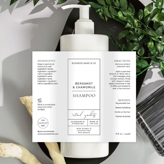 Elegantes Shampoo Label Modernes Apothekarisches D (Elegant apothecary style waterproof product labels for 8 OZ cosmo bottles *verify size)